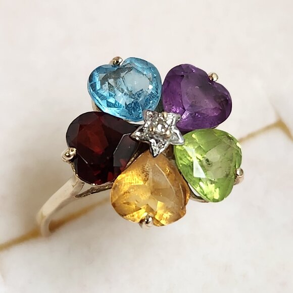 Real 1980's VTG 14K Solid Gold Orig Natural Multi-Gem Diamond 2.65g Sz 7 90s - Picture 9 of 14